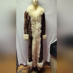 1960s-70's Vintage I. Magnin Brown Coat Mongolian Curly Lamb Maxi FABULOUS